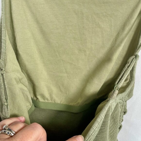 NWT aerie Ribbed Ruched Scrunched Side Tie Spaghetti Strap Crop Top Olive M - Picture 8 of 11